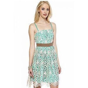 RYU Anthropologie Green Ivory Lace Overlay Dress Sz‎ L